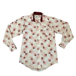 VTG 70s Cranbrook Men's SM Med 14.5 Dagger Collar Red Pink Shirt Groovy Poly